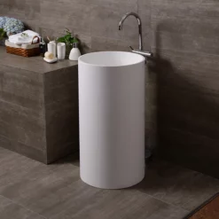Royal Sky Solid Surface Freestanding Pedestal Sink White