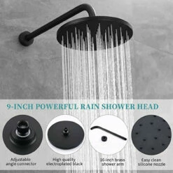 Royal Midnight Skye Matte Black 2 Way Shower System Set 9" Rain Head With Valve Included -Royal Sales Store 71KAXAPlXvL. AC SX679 48563.1635430197