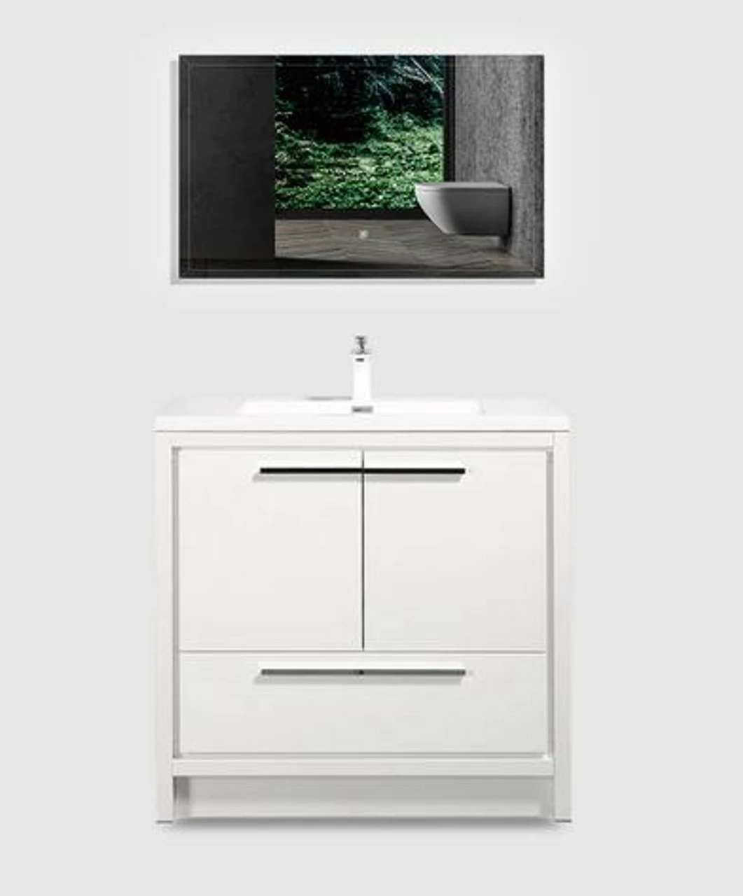 Royal Salerno 36 Inch White Wall Mounted Bathroom Vanity With Faux Marble Top & Sink 4 Royal Salerno 36 Inch White Wall Mounted Bathroom Vanity With Faux Marble Top & Sink - Image 2