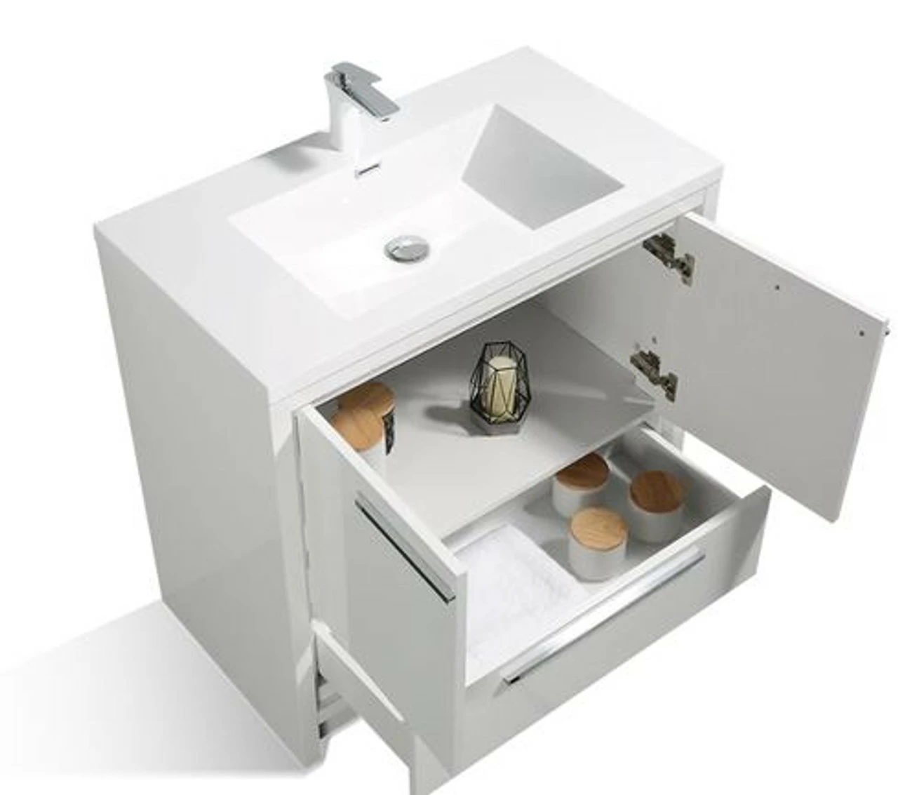 Royal Salerno 36 Inch White Wall Mounted Bathroom Vanity With Faux Marble Top & Sink 5 Royal Salerno 36 Inch White Wall Mounted Bathroom Vanity With Faux Marble Top & Sink - Image 3