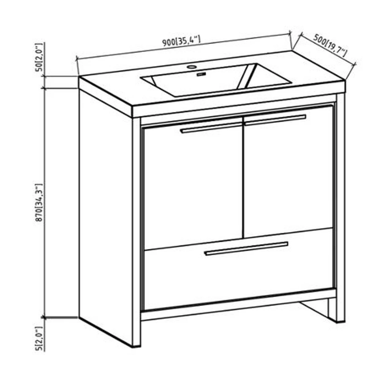 Royal Salerno 36 Inch White Wall Mounted Bathroom Vanity With Faux Marble Top & Sink 6 Royal Salerno 36 Inch White Wall Mounted Bathroom Vanity With Faux Marble Top & Sink - Image 4