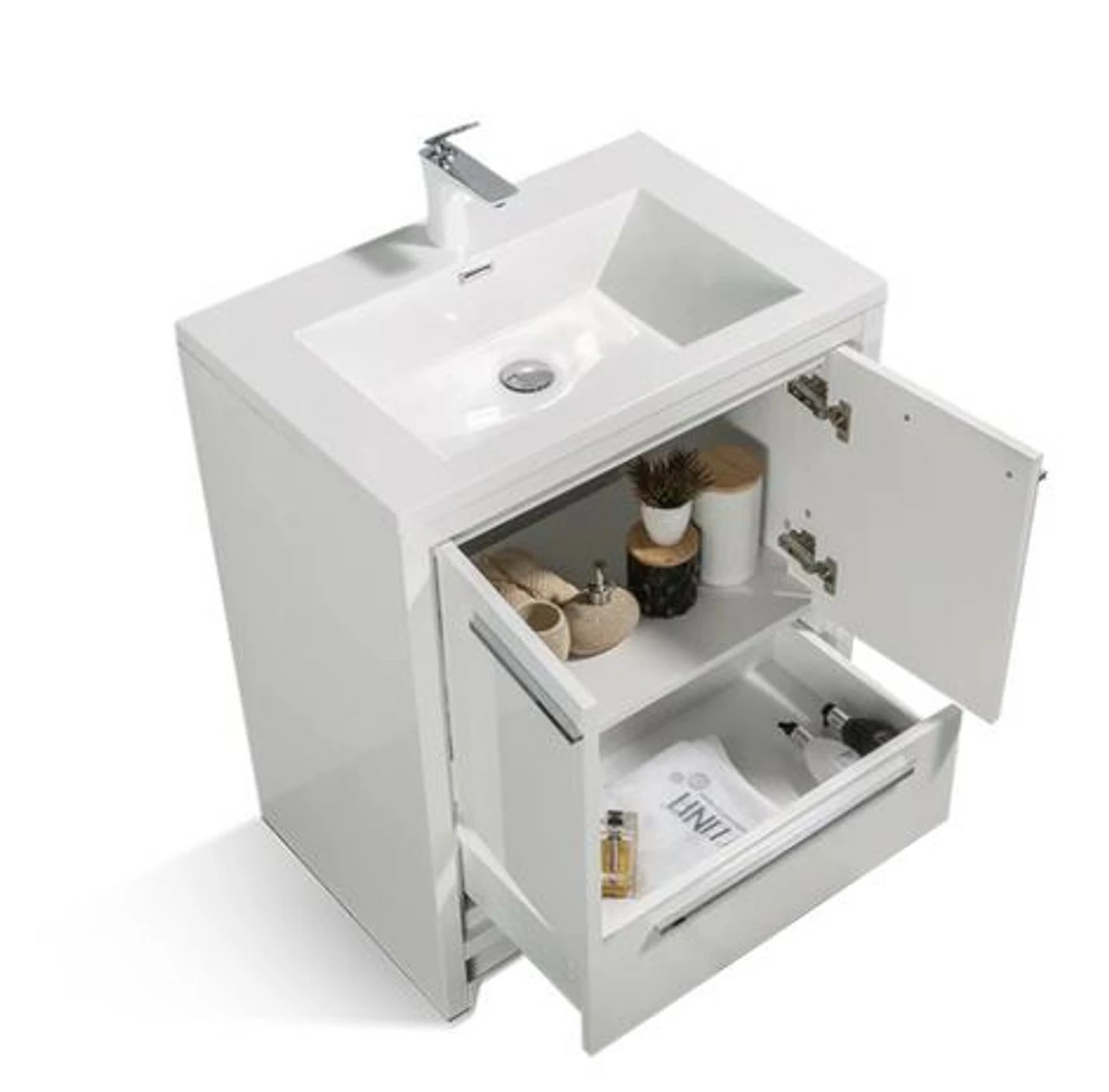 Royal Salerno 30 Inch White Wall Mounted Bathroom Vanity With Faux Marble Top & Sink 5 Royal Salerno 30 Inch White Wall Mounted Bathroom Vanity With Faux Marble Top & Sink - Image 3