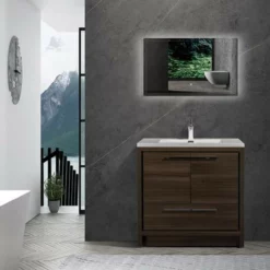 Royal Salerno Wall Mounted 36 Inch Light Grey Oak Bathroom Vanity With Top And Sink