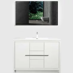 Royal Salerno 48 Inch White Bathroom Vanity With Faux Marble Top & Sink