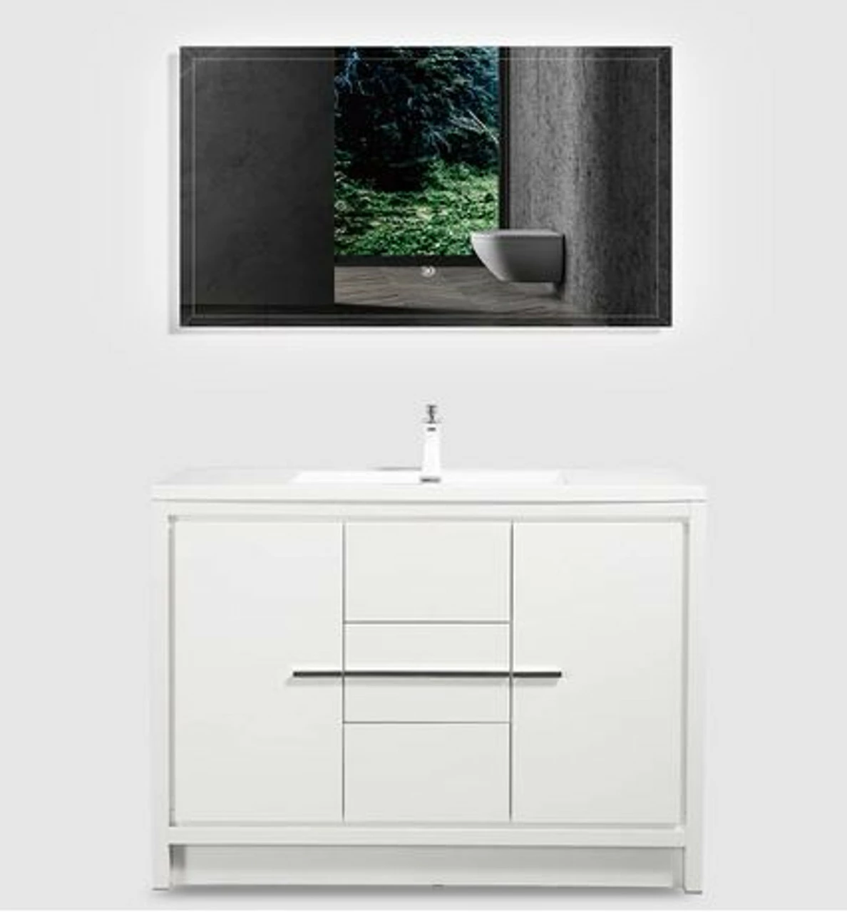 Royal Salerno 48 Inch White Bathroom Vanity With Faux Marble Top & Sink 3 Royal Salerno 48 Inch White Bathroom Vanity With Faux Marble Top & Sink