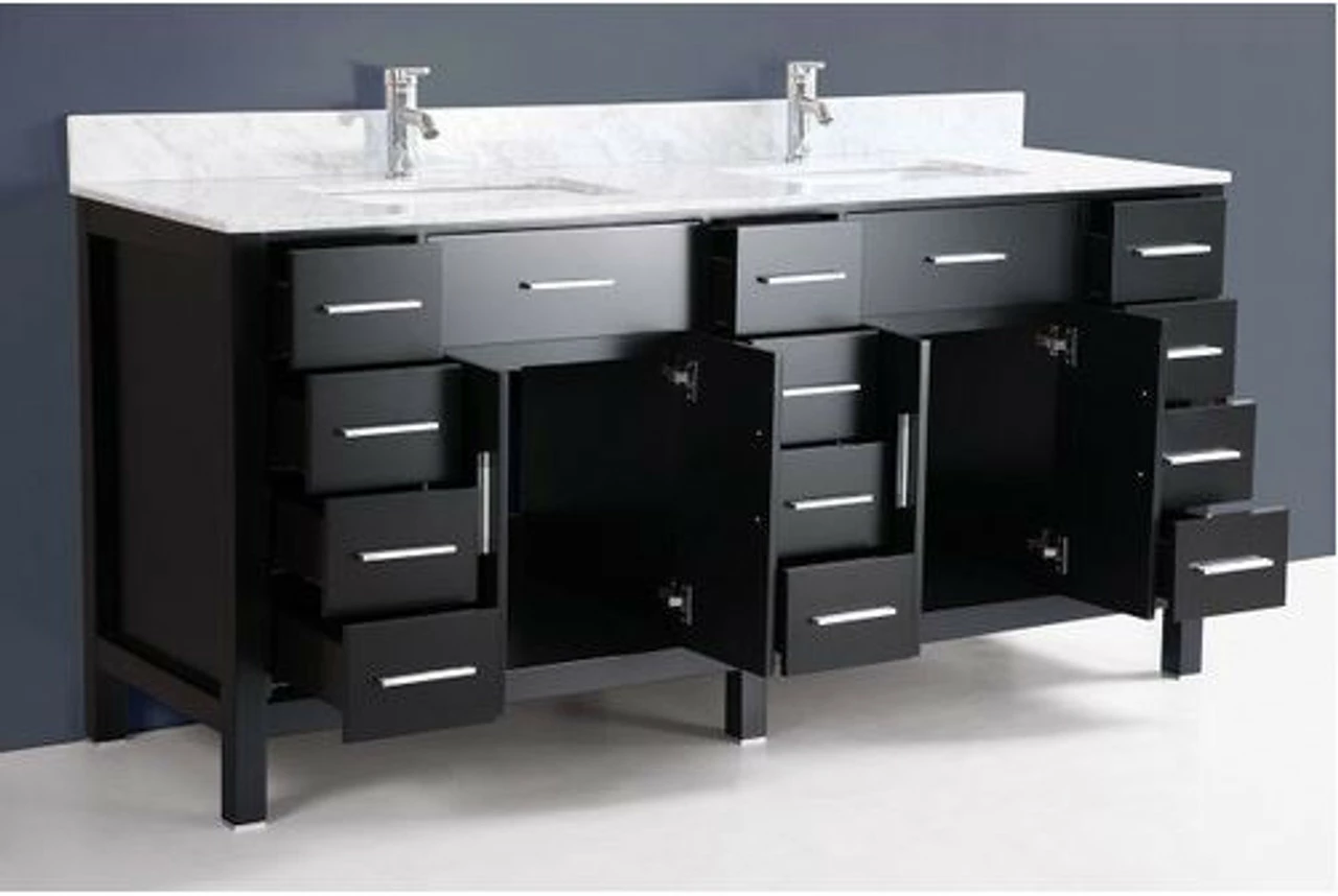 Royal Alexandria 72 Inch Espresso Bathroom Vanity W/ White Quartz Top & Double Sinks 4 Royal Alexandria 72 Inch Espresso Bathroom Vanity W/ White Quartz Top & Double Sinks - Image 2