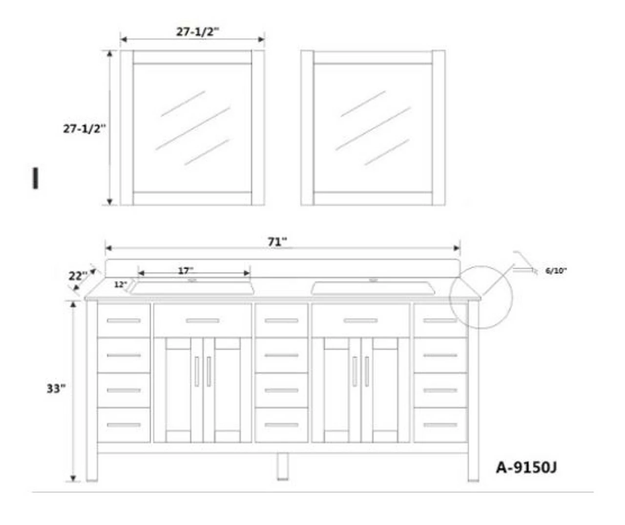 Royal Alexandria 72 Inch Espresso Bathroom Vanity W/ White Quartz Top & Double Sinks 8 Royal Alexandria 72 Inch Espresso Bathroom Vanity W/ White Quartz Top & Double Sinks - Image 6