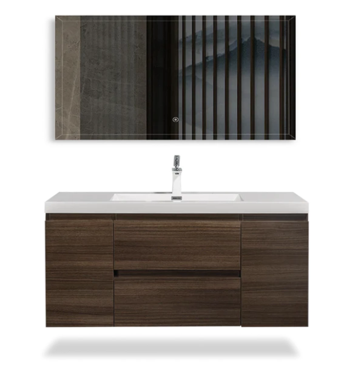 Bergamo-Floating Bathroom Vanity Wall Hung Vanity Unit With Faux Marble Integrated Top&Sink - 48 In 4 Bergamo-Floating Bathroom Vanity Wall Hung Vanity Unit With Faux Marble Integrated Top&Sink - 48 In - Image 2