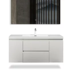 Bergamo-Floating Bathroom Vanity Wall Hung Vanity Unit With Faux Marble Integrated Top&Sink - 48 In