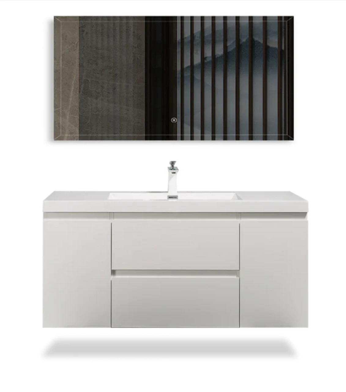 Bergamo-Floating Bathroom Vanity Wall Hung Vanity Unit With Faux Marble Integrated Top&Sink - 48 In 3 Bergamo-Floating Bathroom Vanity Wall Hung Vanity Unit With Faux Marble Integrated Top&Sink - 48 In