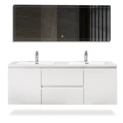 Bergamo-Floating Bathroom Vanity Wall Hung Vanity Unit With Faux Marble Integrated Top&Sink - 60 In