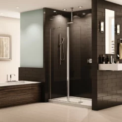 Fleurco ESS24-11-40 Banyo Siena Semi Frameless In Line Pivot Shower Shield With Hardware Finish: Bright Chrome And Glass Type: Clear Glass