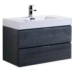 Royal Blizz 36 Inch Gray Oak Wall Mount Modern Bathroom Vanity