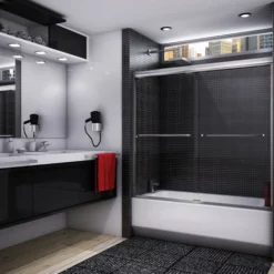 Fleurco CT860-11-40 Cordoba 56" - 60" Semi-Frameless In-Line Bypass Sliding Tub Door With Finish: Chrome And Glass Type: Clear Glass