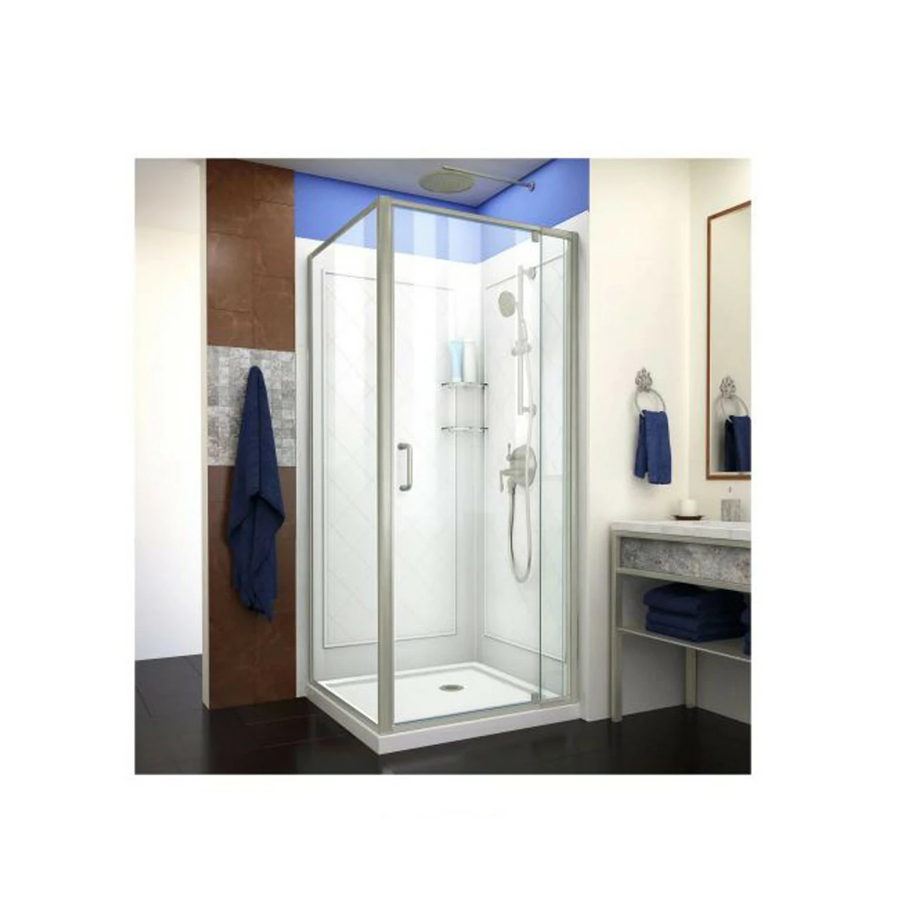 DreamLine 74-3/4" High X 32" Wide X 32" Deep Pivot Framed Shower Enclosure With Clear Glass, 32" Deep X 32" Wide Shower Base, And Return Panel 4 DreamLine 74-3/4" High X 32" Wide X 32" Deep Pivot Framed Shower Enclosure With Clear Glass, 32" Deep X 32" Wide Shower Base, And Return Panel - Image 2