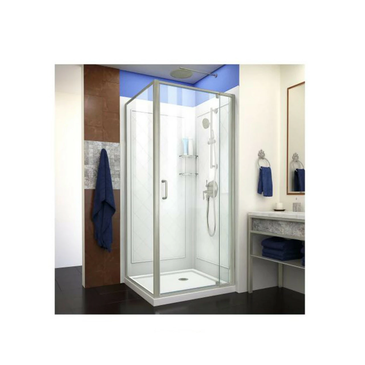 DreamLine 76-3/4" High X 32" Wide X 32" Deep Pivot Framed Shower Enclosure With Clear Glass, Shower Base, Shower Backwall, And Return Panel 4 DreamLine 76-3/4" High X 32" Wide X 32" Deep Pivot Framed Shower Enclosure With Clear Glass, Shower Base, Shower Backwall, And Return Panel - Image 2