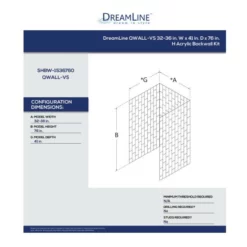 DreamLine QWALL-VS 32 - 36" W X 41" D X 76" H Acrylic Backwall Shower Kit (2) -Royal Sales Store Dreamline 15.1 35554.1652906394