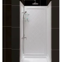 DreamLine SlimLine Shower Installation Package With 76-3/4" High X 36" Wide X 36" Deep Shower Walls And 36" By 36" Single Threshold Shower Base