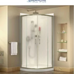 DreamLine Prime 33" Wide X 76 3/4" High Semi-Frameless Frosted Glass Sliding Shower Enclosure - Includes Shower Base