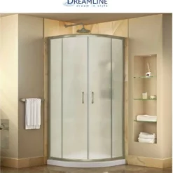 DreamLine Prime 36" Wide X 74 3/4" High Semi-Frameless Frosted Glass Sliding Shower Enclosure - Includes Shower Base