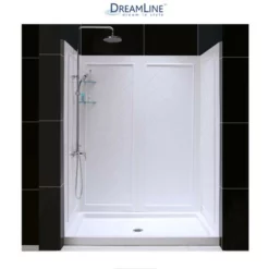 DreamLine SlimLine Shower Installation Package With 76-3/4" High X 60" Wide X 30" Deep Shower Walls And 30" By 60" Single Threshold Shower Base