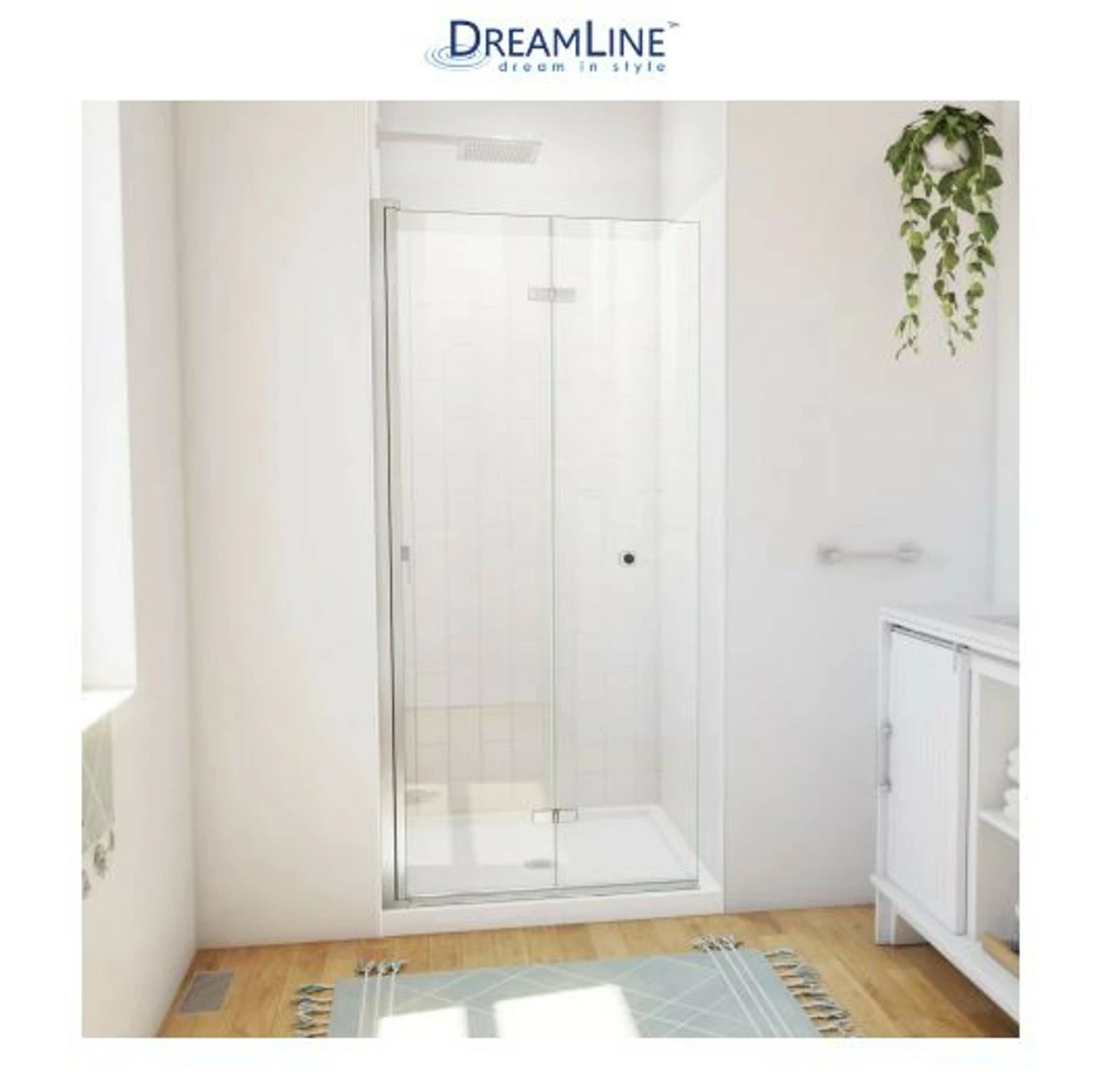 DreamLine Aqua-Q Fold 36" D X 36" W X 76-3/4" H Frameless Bi-Fold Shower Door And Base With Acrylic Kit 3 DreamLine Aqua-Q Fold 36" D X 36" W X 76-3/4" H Frameless Bi-Fold Shower Door And Base With Acrylic Kit