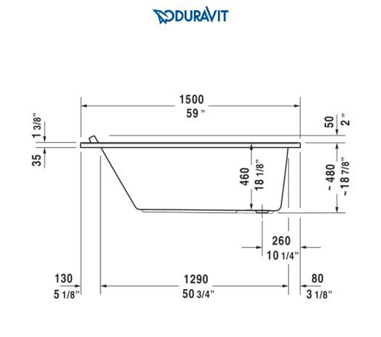 Duravit Starck 59" Drop In Acrylic Soaking Tub With Right Drain And Overflow 6 Duravit Starck 59" Drop In Acrylic Soaking Tub With Right Drain And Overflow - Image 4