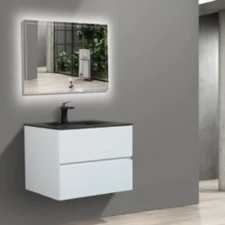 Royal Prato 26" Wall Mount Bathroom Vanity With Matt-Black Sand Quartz Sink