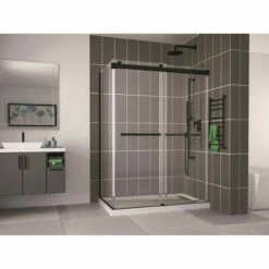 Fleurco | Gemini 54 -2 Sided Frameless Sliding Doors With Return Panel Matte Black.