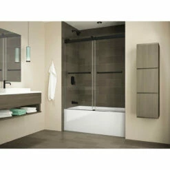 Fleurco | Gemini 60 Tub Bypass, Frameless Sliding Doors Matte Black