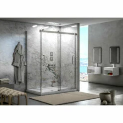 Fleurco | Mercury 72 -2 Sided Frameless Sliding Doors With Return Panel Brushed Nickel