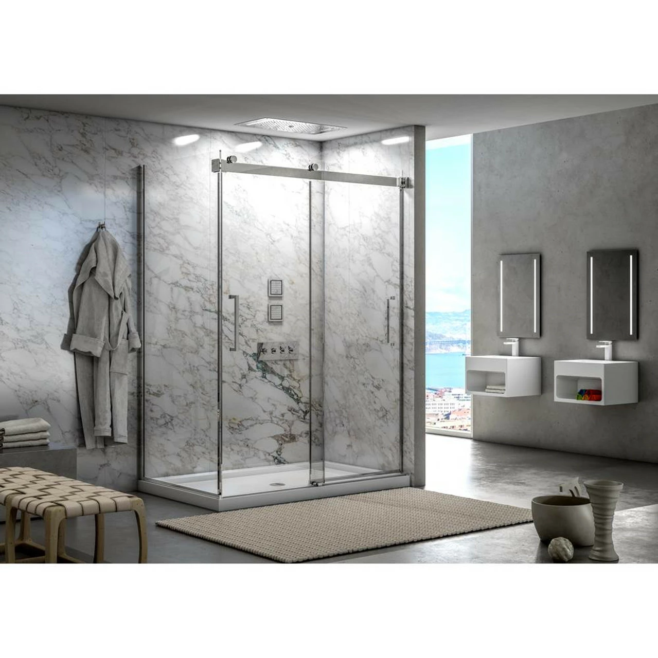Fleurco | Mercury 60 -2 Sided Frameless Sliding Doors With Return Panel Brushed Nickel 3 Fleurco | Mercury 60 -2 Sided Frameless Sliding Doors With Return Panel Brushed Nickel