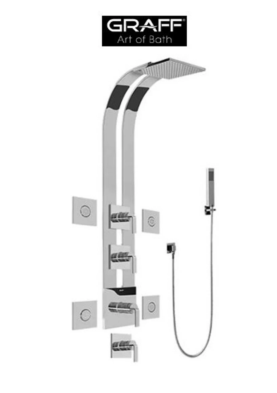 Graff Immersion Thermostatic Shower System With Metal Lever Handles, Rainshower Head, Hand Shower, Diverter And Bodysprays 3 Graff Immersion Thermostatic Shower System With Metal Lever Handles, Rainshower Head, Hand Shower, Diverter And Bodysprays