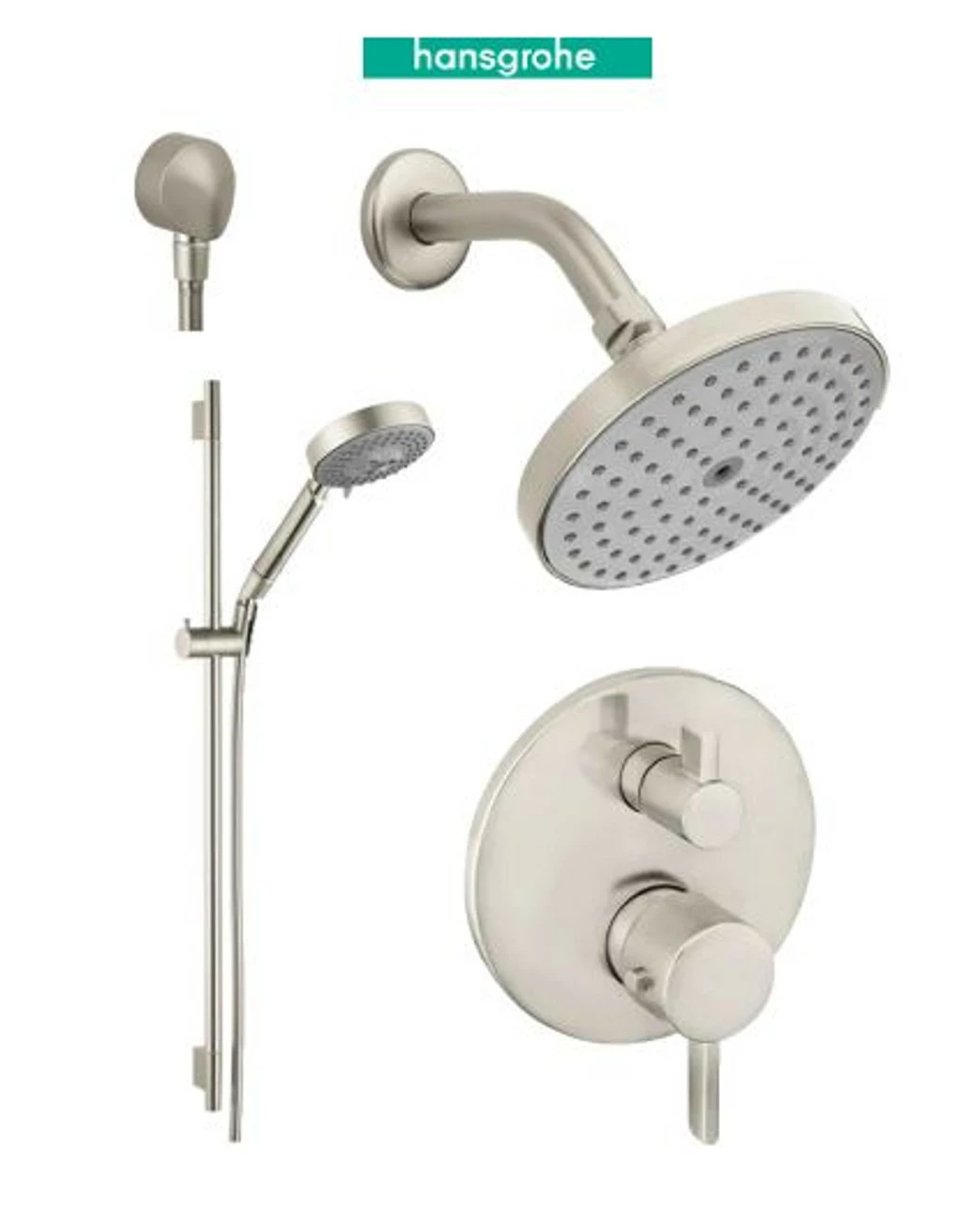 Hansgrohe S Thermostatic Shower System With Volume Control & Diverter Trim, 24" Wall Bar, Shower Arm, Shower Head And Multi Function Hand Shower, Less Valve 3 Hansgrohe S Thermostatic Shower System With Volume Control & Diverter Trim, 24" Wall Bar, Shower Arm, Shower Head And Multi Function Hand Shower, Less Valve