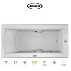 Jacuzzi 72" X 36" Fuzion Drop In Luxury Salon Spa Bathtub With 14 Jets, LCD Controls, Illumatherapy, Heater, Right Drain And Left Pump - Integrated Drain Assembly Included