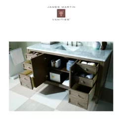 James Martin Vanities Chicago 60" Free Standing Wall Mounted / Floating Single Basin Vanity Set With Wood Cabinet And Classic White Quartz Vanity Top -Royal Sales Store JMV Chicago 60 4 54887.1671566993