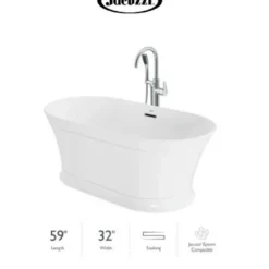 Jacuzzi Lyndsay 59" Free Standing Acrylic Soaking Tub With NW50827 Tub Filler Faucet, Center Drain, Drain Assembly And Overflow