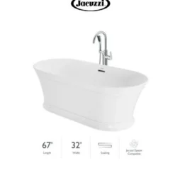 Jacuzzi Lyndsay 67" Free Standing Acrylic Soaking Tub With NW50827 Tub Filler Faucet, Center Drain, Drain Assembly And Overflow