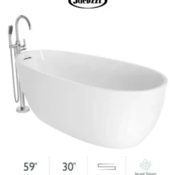 Jacuzzi Signature 60" Free Standing Acrylic Soaking Tub With Chrome Free Standing Tub Filler And Handshower, Reversible Drain, Drain Assembly And Overflow