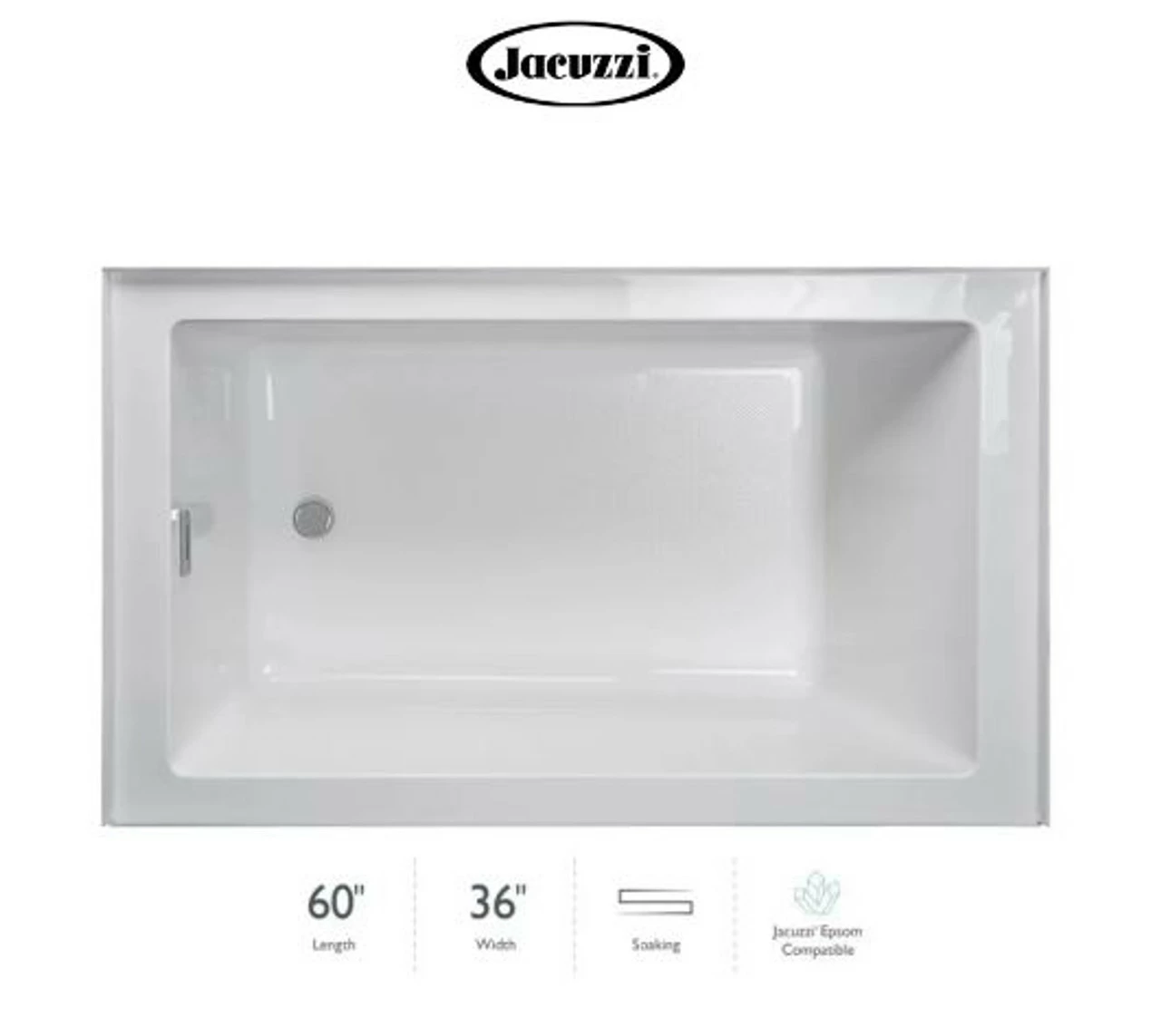Jacuzzi Linea 60" X 36" Acrylic Soaking Bathtub For Three Wall Alcove Installation With Left Drain 3 Jacuzzi Linea 60" X 36" Acrylic Soaking Bathtub For Three Wall Alcove Installation With Left Drain