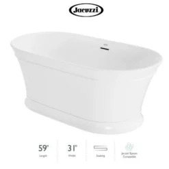 Jacuzzi Serafina 59" Free Standing Acrylic Tub With Center Drain, Drain Assembly, And Overflow