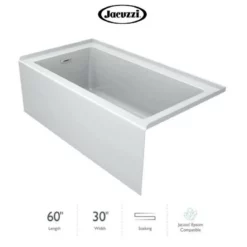Jacuzzi Linea 60" X 30" Acrylic Soaking Bathtub For Three Wall Alcove Installation With Left Drain