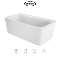 Jacuzzi Adatto 67" Free Standing Acrylic Soaking Tub With Center Drain, Pop-Up Drain Assembly And Overflow