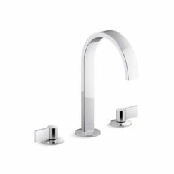 Kohler Components 1.2 GPM Widespread Ribbon Spout Bathroom Faucet With Lever Handles, UltraGlide Technology And Pop-Up Drain Assembly