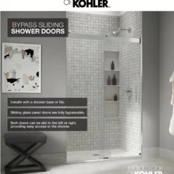 Kohler Levity 74" High X 47-5/8" Wide Bypass Semi Frameless Shower Door With Clear Glass -Royal Sales Store Kohler 1.8 18462.1653166134