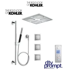 Kohler Luxury Shower System: Includes 3 Port Digital Valve, WaterTile Rain Shower Head, Hand Shower, 3 Body Sprays And All Installation Components