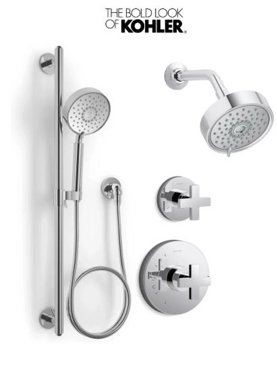 Kohler Composed Pressure Balanced Shower System With Shower Head, Hand Shower, Valve Trim, And Shower Arm 3 Kohler Composed Pressure Balanced Shower System With Shower Head, Hand Shower, Valve Trim, And Shower Arm