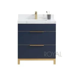 Royal Mercer 30 Inch Navy Blue Bathroom Vanity With Gold Hardware