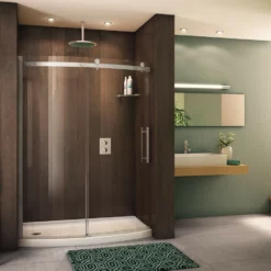 Fleurco NOVBF48-11-40L Novara 45 5/8" - 46 1/8" Frameless Curved Glass Sliding Door And Fixed Panel With Finish: Chrome And Door Direction: Left Side Door Opening