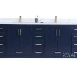 Royal Hollywood 84 Inch Navy Double Sink Bathroom Vanity With Stone Top And Sinks